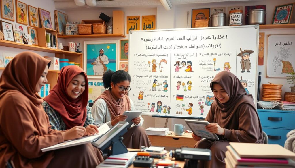 A-colorful-and-vibrant-scene-showcasing-Arabic-cartoon-character-design-through-the-use-of-1024x585 كيفية استخدام برومبتات لابتكار شخصيات كرتونية عربية