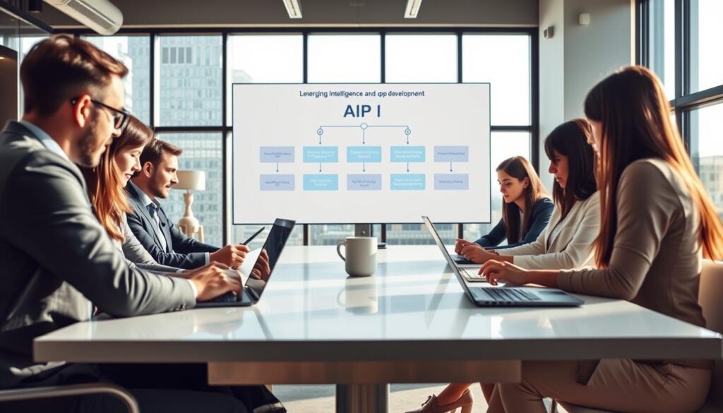 A-focused-scene-illustrating-the-steps-for-leveraging-artificial-intelligence-in-app-1024x585 كيف استغل مطوّر عربي أدوات الذكاء الاصطناعي لإطلاق تطبيق ناجح