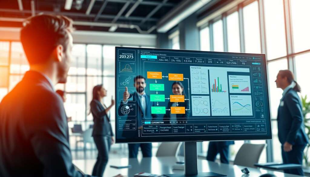 A-futuristic-and-visually-appealing-illustration-explaining-how-a-predictive-model-works.-In-1024x585 ما هو النموذج التنبؤي؟ وكيف يعمل؟