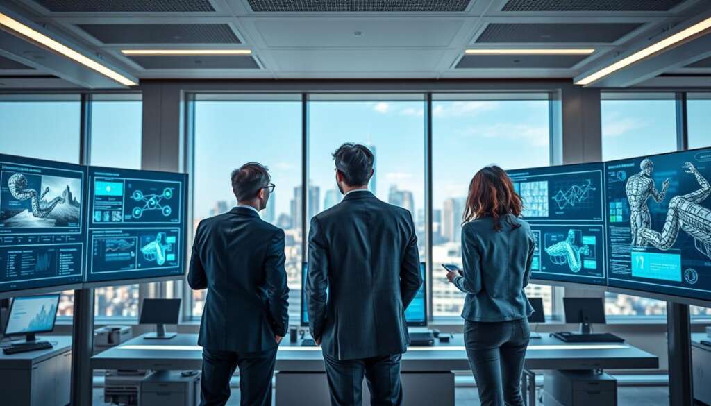 A-futuristic-office-environment-showcasing-professionals-collaboratively-using-artificial-1024x585 نصائح لإنتاج صور واقعية من وصف نصي فقط