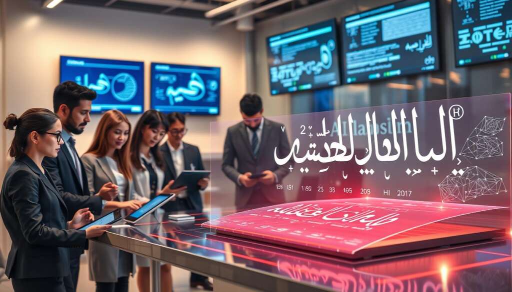 A-futuristic-workspace-showcasing-technological-advancements-in-Arabic-writing.-In-the-1024x585 أفضل أدوات الذكاء الاصطناعي للكتابة العربية في 2025