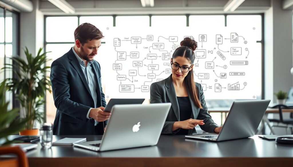 A-modern-workspace-filled-with-individuals-showcasing-essential-digital-skills-for-the-1024x585 دليل المهارات الرقمية لسوق العمل الحديث