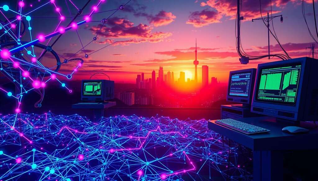 A-surreal-representation-of-Neural-Network-Technologies-in-a-vibrant-1980s-inspired-digital-1024x585 أهم محطات في تاريخ الذكاء الاصطناعي