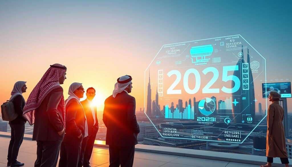 A-vibrant-and-futuristic-scene-depicting-Saudi-Arabias-leading-artificial-intelligence-1024x585 أبرز المشاريع العربية الرائدة في مجال الذكاء الاصطناعي سنة 2025