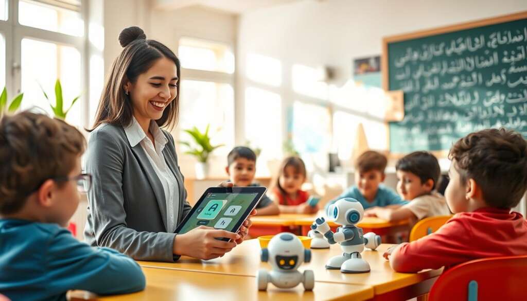 A-vibrant-classroom-setting-where-children-of-diverse-backgrounds-are-engaged-in-learning-1024x585 أفضل أدوات تعليم اللغة العربية للأطفال باستخدام الذكاء الاصطناعي