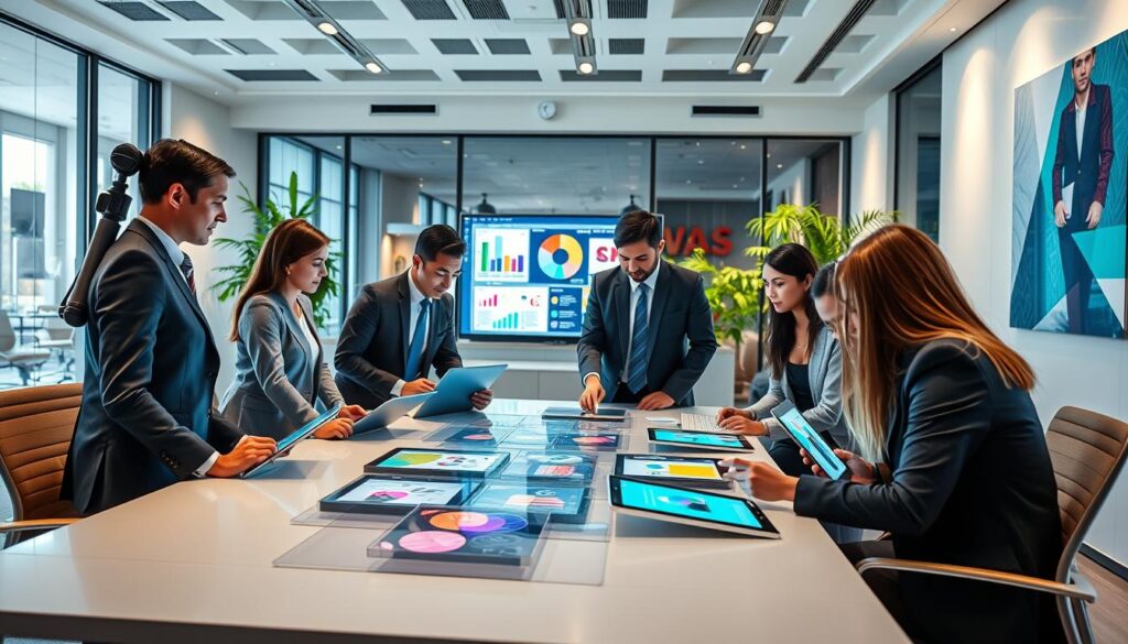 A-vibrant-digital-workspace-scene-that-embodies-creativity-and-innovation-in-a-modern-office-1024x585 أهم المهارات للتميّز في بيئة العمل الرقمية