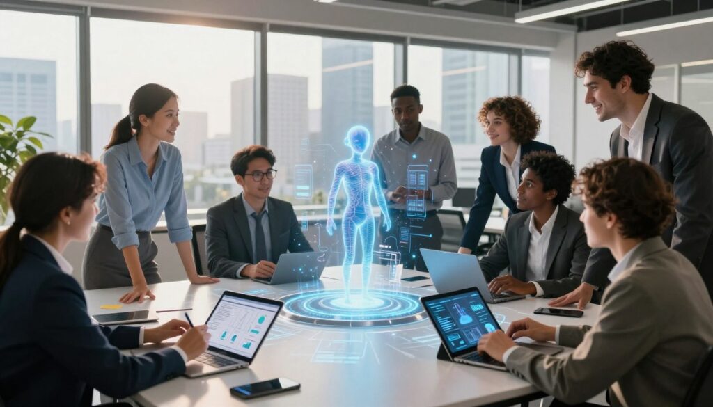 A-dynamic-and-modern-office-environment-showcasing-a-diverse-team-of-professionals-1024x585 وكلاء الذكاء الاصطناعي: زملاء العمل الرقميون الذين سيغيرون مستقبل عملك في 2026