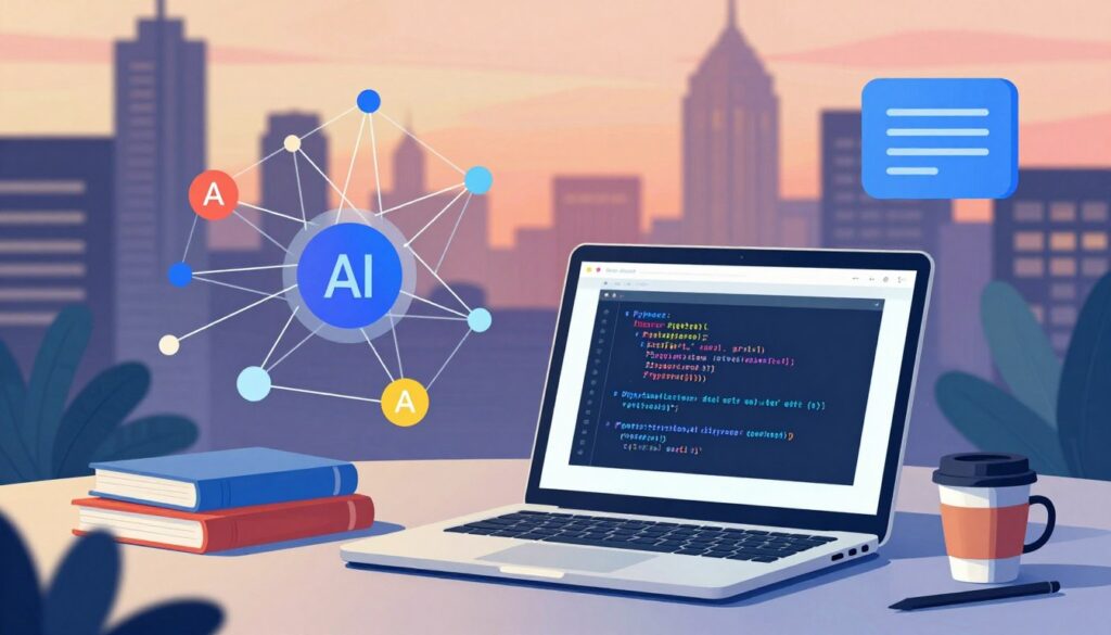 A-vibrant-and-modern-illustration-depicting-Python-programming-for-artificial-intelligence.-In--1024x585 دليلك الكامل لدخول عالم الذكاء الاصطناعي في 2026: من أين تبدأ؟