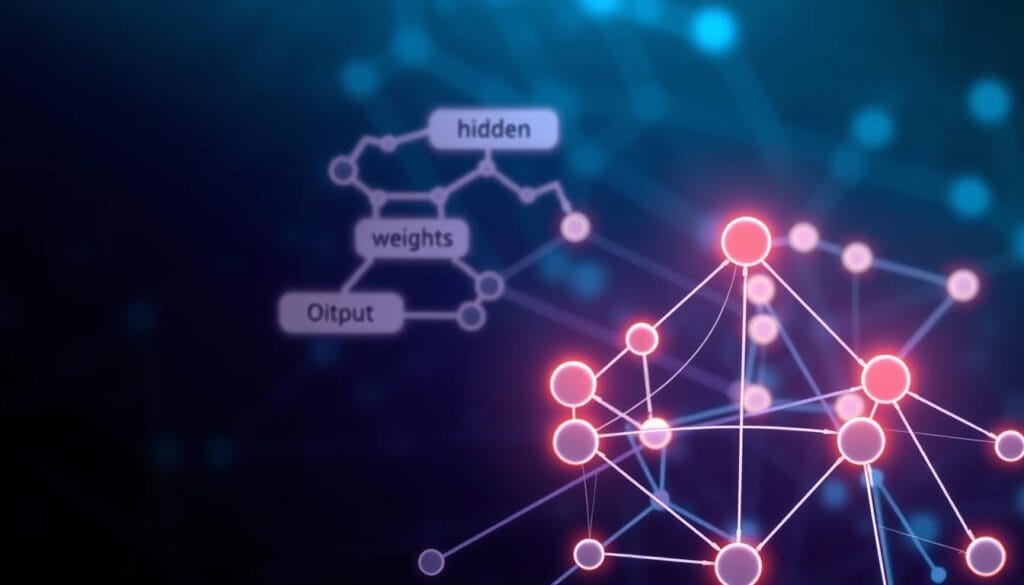 A detailed illustration of the components of neural networks, focusing on a stylized neural network diagram as the foreground element. The diagram should show interconnected nodes and layers, representing input, hidden, and output layers, with arrows indicating pathways of information flow. In the middle ground, include labeled elements such as activation functions, weights, and biases, depicted with soft glowing effects to represent their dynamic nature. The background should feature a subtle gradient of blues and purples to convey a sense of depth and technology. Use dramatic but balanced lighting to highlight the components while maintaining an academic feel. The image should evoke a sense of innovation and complexity, suitable for an educational article on understanding neural networks. A detailed illustration of the components of neural networks, focusing on a stylized neural network diagram as the foreground element. The diagram should show interconnected nodes and layers, representing input, hidden, and output layers, with arrows indicating pathways of information flow. In the middle ground, include labeled elements such as activation functions, weights, and biases, depicted with soft glowing effects to represent their dynamic nature. The background should feature a subtle gradient of blues and purples to convey a sense of depth and technology. Use dramatic but balanced lighting to highlight the components while maintaining an academic feel. The image should evoke a sense of innovation and complexity, suitable for an educational article on understanding neural networks.